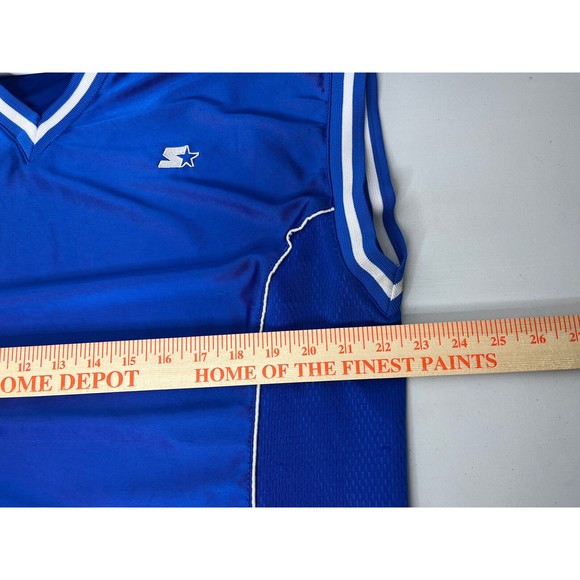 VINTAGE Starter Logo Jersey Men's Top Sz L Blue Athletic Tank Side Zip - Picture 10 of 13